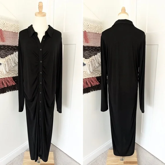Good American Good Touch Button Front Ruched Midi Dress Black Size 3XL - Picture 5 of 12